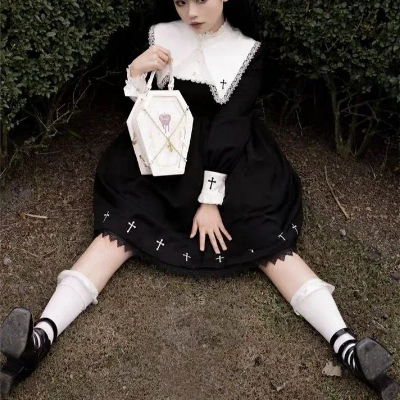 New Dark Gothic Lolita Halloween Handbag Pu Leather Chain Coffin Wings Ita Bag Sweet Vintage Medieval Witch Crossbody Bag