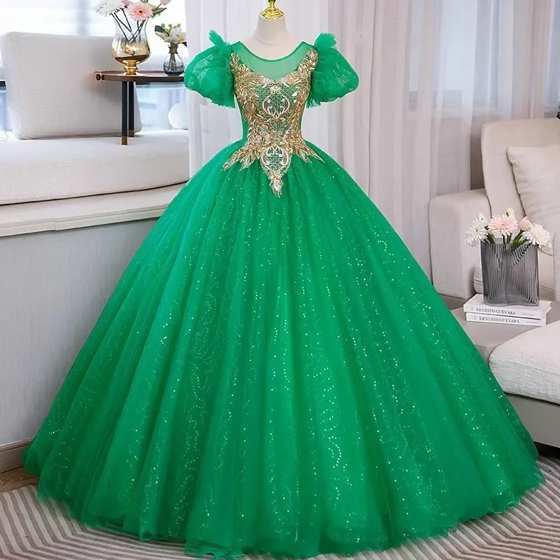 LIYYLHQ Ball Gowns Green Princess Quinceanera Dresses Tulle Appliques Prom Birthday Party Evening Gowns Formal Occasion Dress