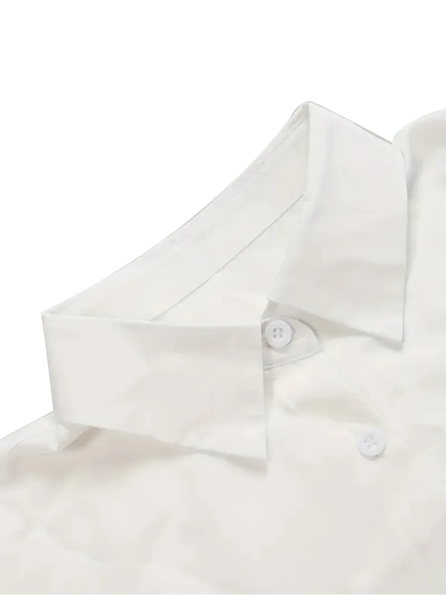 Herbst Weiß Frauen Mini Shirts Kleid Täglich 2025, Frühling Sommer Falbala Revers Langarm Casual Vintage Bluse Lose Y2K Kleidung