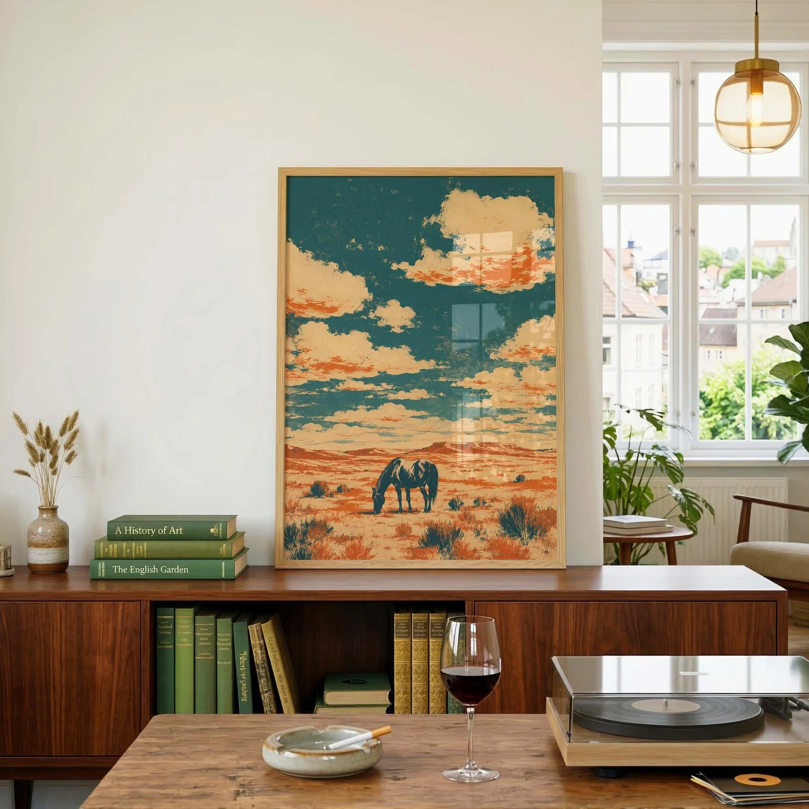 Western Desert Horse Wall Art Print, Vintage Cowboy Landscape Poster, Southwestern Sky Canvas Art, Wild West Printable Wall Art