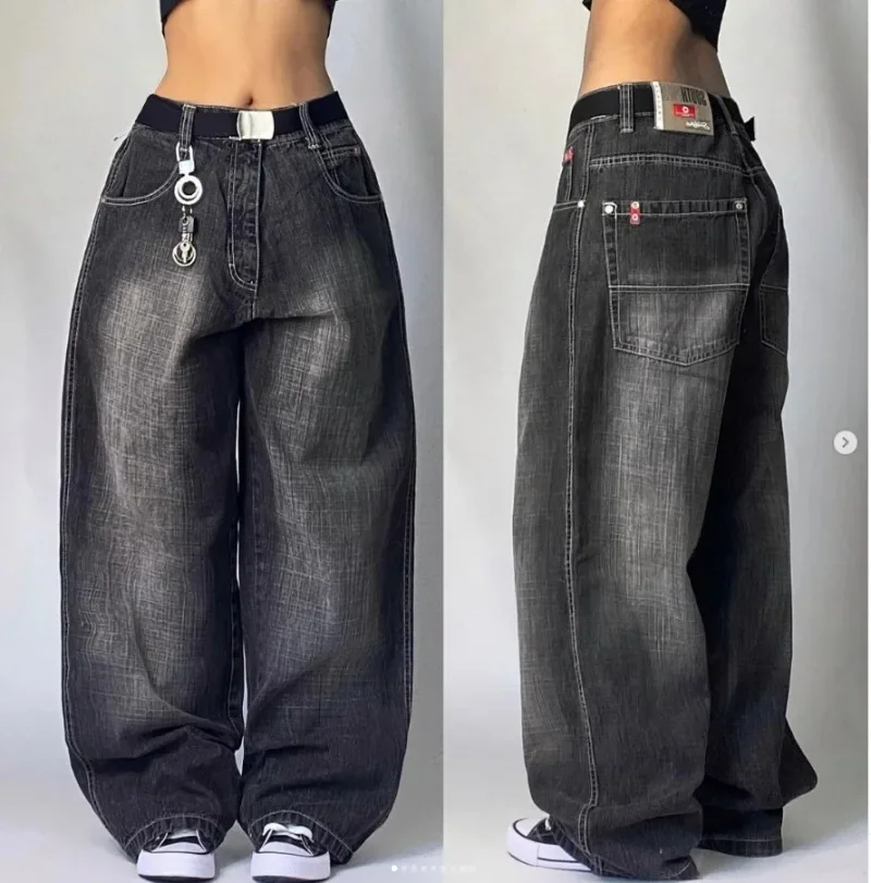 Y2K Jeans nuevo Harajuku Hip Hop Retro cráneo gráfico bordado pantalones vaqueros holgados hombres mujeres gótico pantalones anchos de cintura alta