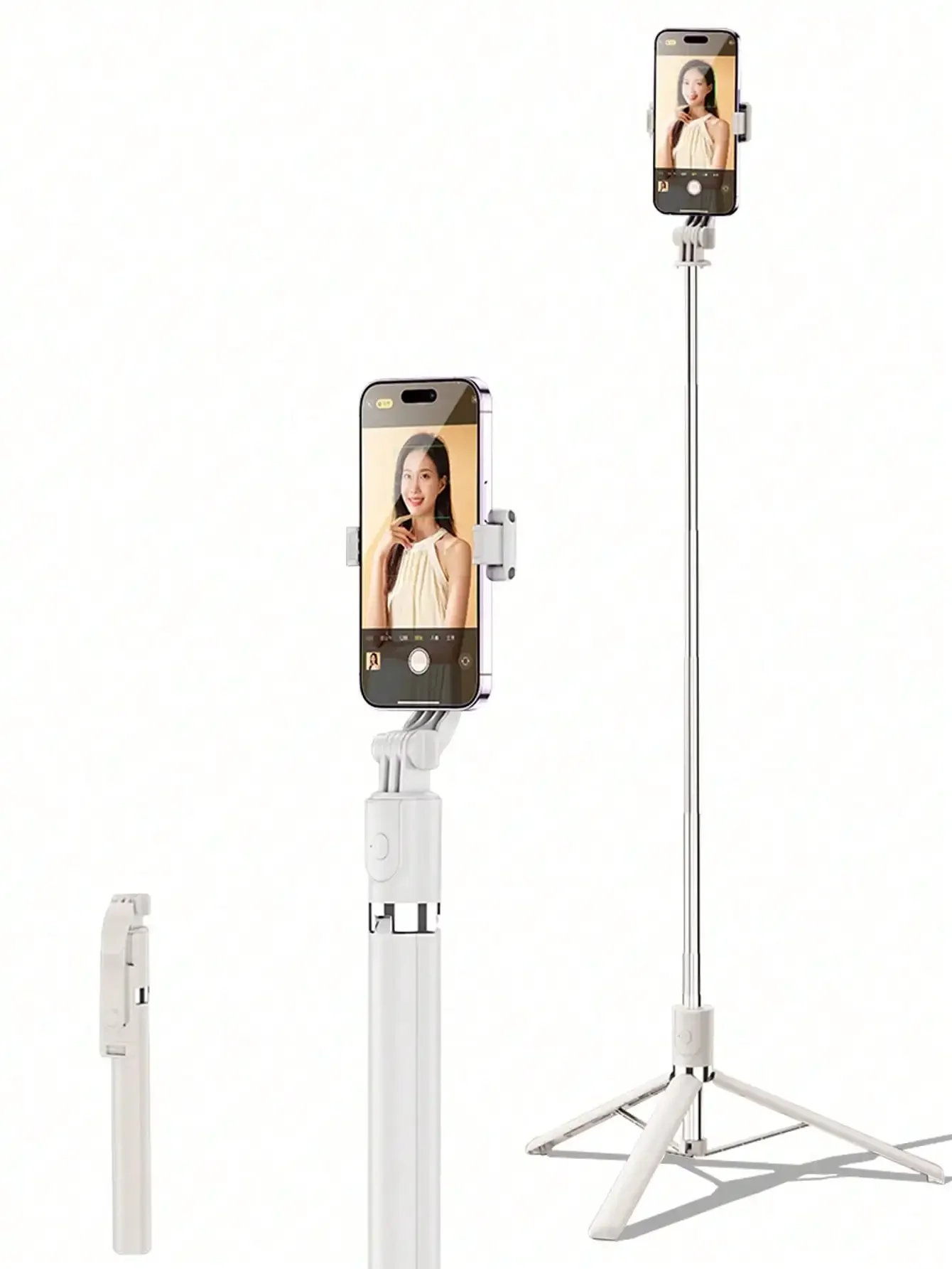 

1700mm Bluetooth Selfie Stick with Tripod, Extendable Phone Stand for iPhone/Android, Foldable Monopod Remote for Stable Vloggin