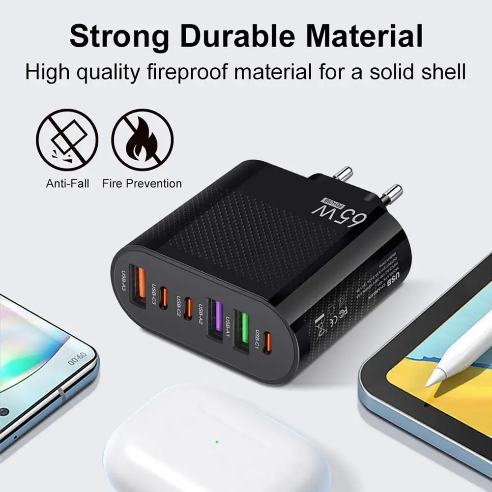 Portable Charger High-quality Safe Charger Portable Eu Plug Fast Charger with 3usb 3 Type-c Interfaces Ideal for Travel Home