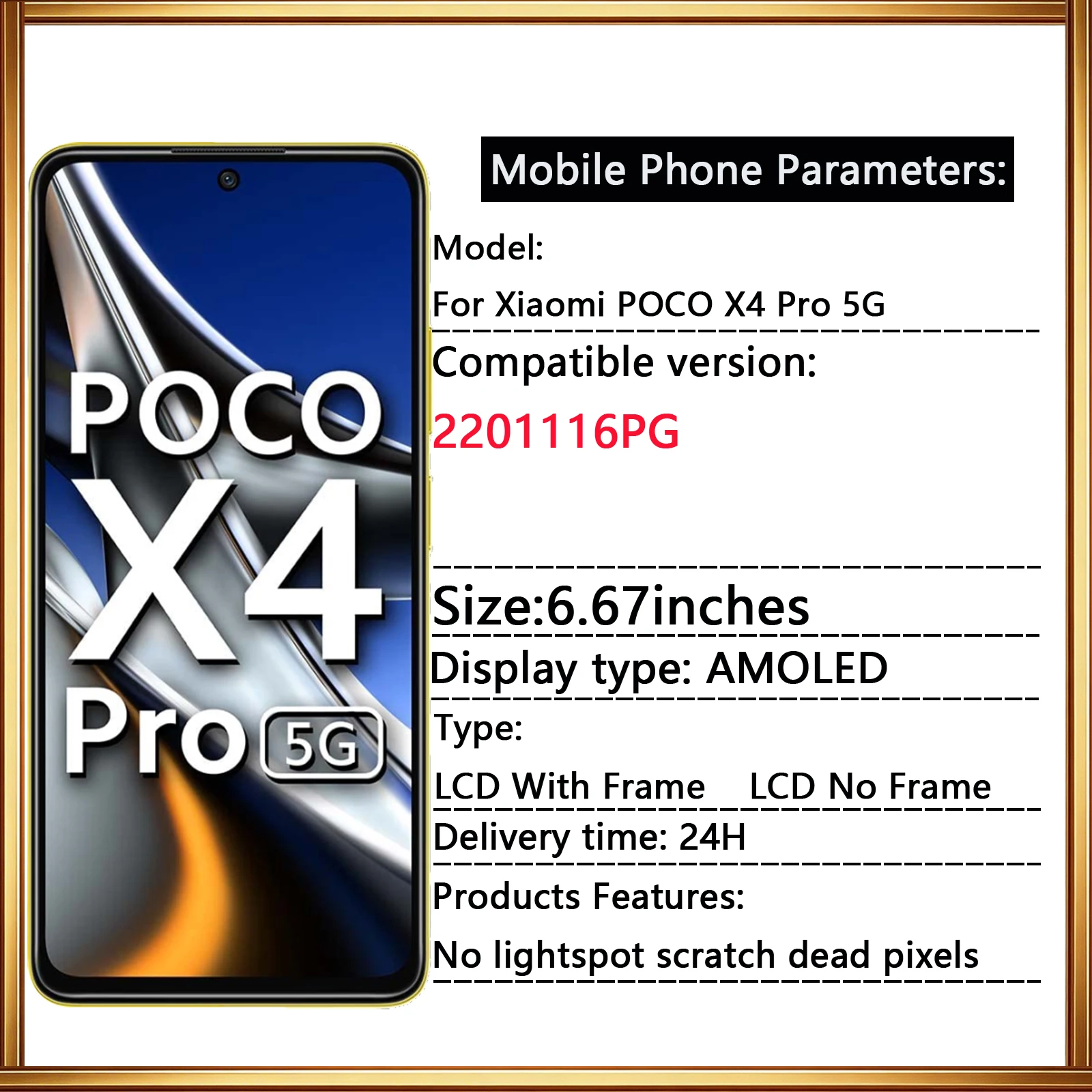 X4 Pro 5G AMOLED Screen For Xiaomi POCO X4 Pro 5G LCD Display 2201116PG Touch Screen Digitizer For POCO X4 5G LCD Replacement image 2