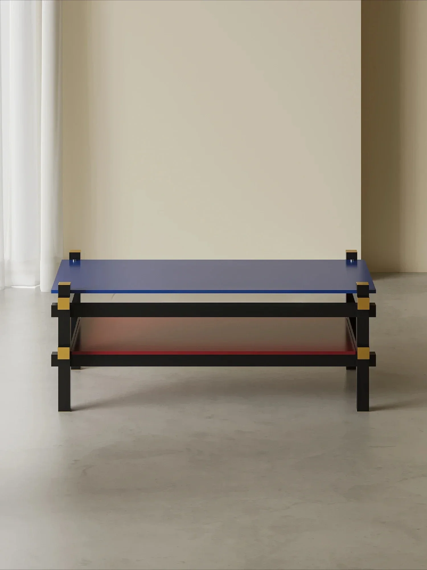 طاولة قهوة هندسية باللونين الأصفر والأزرق، طاولة شاي بلون رف بسيط #5