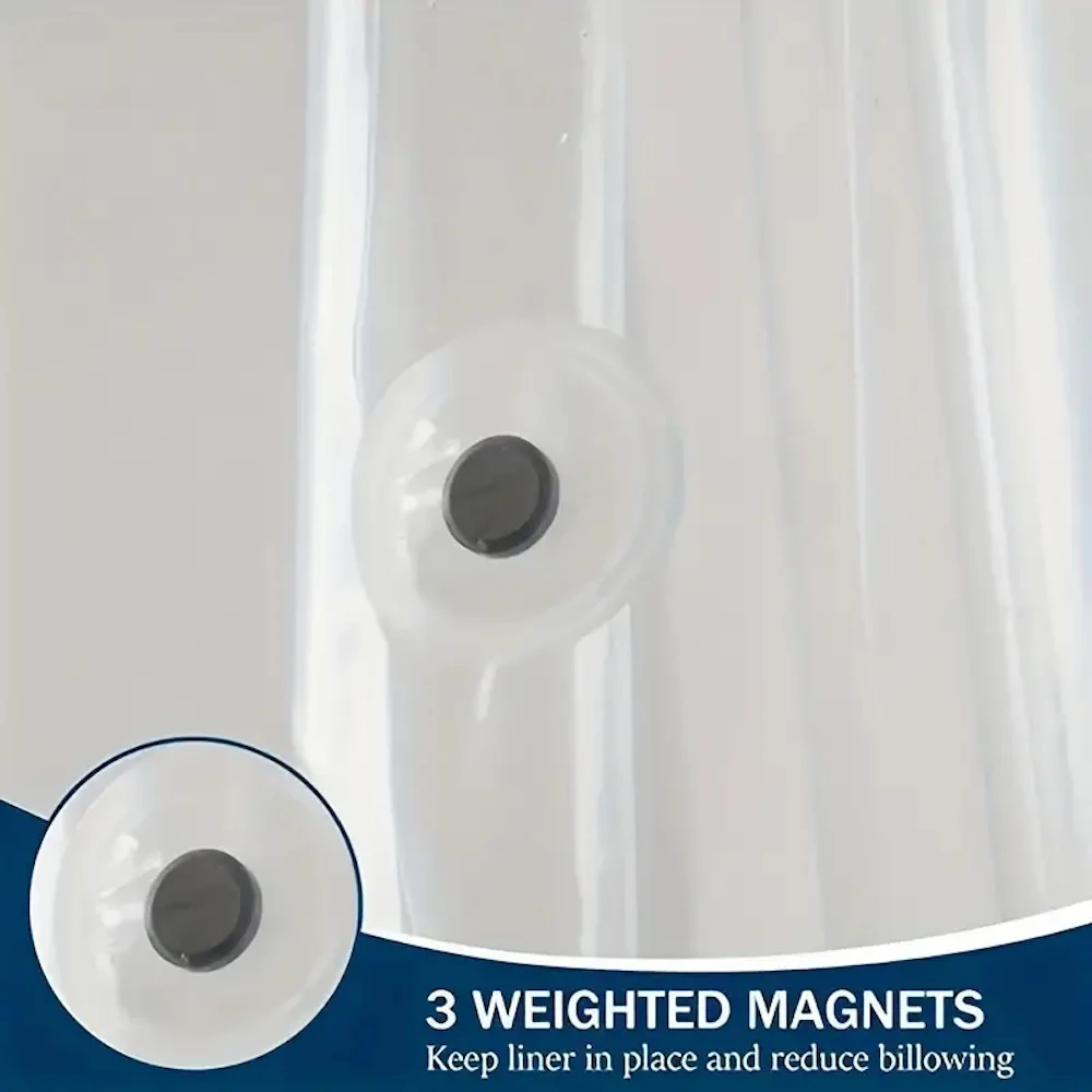 1pc Clear Shower Curtain Liner with 12 Plastic Hooks, 3 Weighted Magnets and Metal Grommets, Waterproof