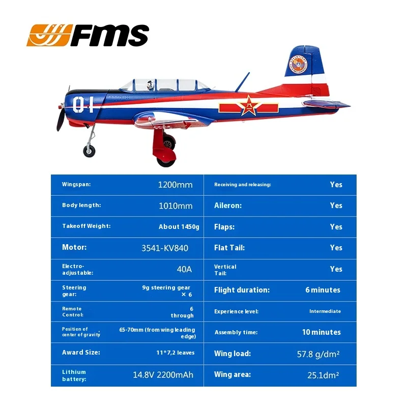 Fms 1200mm 1.2m Cj6 Cj-6 Rc Airplane Chinese Trainer Beginner Pnp With Retracts Radio Control Model Plane Aircraft Avion Gifts