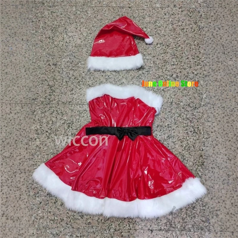 Robe en peluche PU personnalisée pour filles et femmes, costume de Noël anime, Lolita sexy, chaussures de jeu pliées, cosplay gothique, nouvel an, 2024