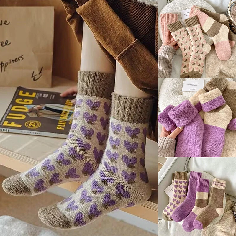 Sweet Prints Terry Cotton Mid-calf Socks Trend Winter Thicke Padded Warm Ankle Socks .Indoor Floor Socks