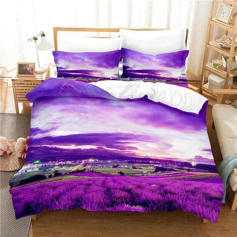 

Lavender Duvet Cover Microfiber Purple Flower Bedding Set Romantic Floral Comforter Cover King Twin Botanical Bedspread Cover