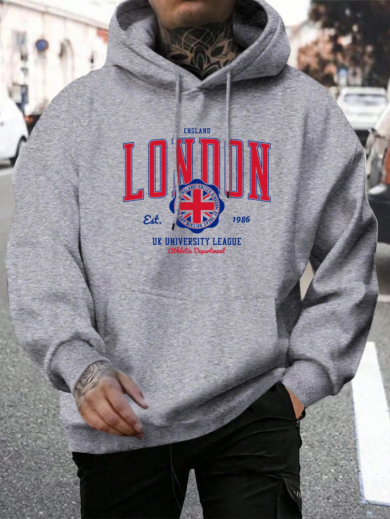 London Uk University League Print Man Hooded Casual Fit Hoodies Korean Big Size Hoodie Men Simple Fur-Liner Sportswear