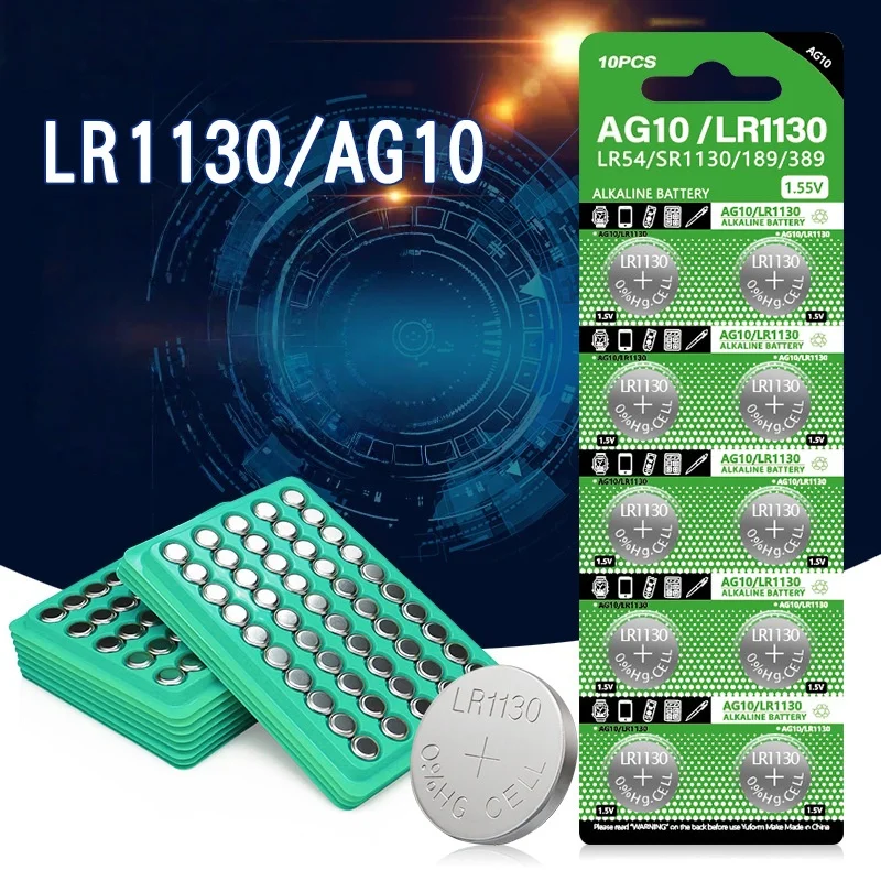 

AG10 Brand New Cell Coin Battery for Toy Calculator Watch 1.55V Alkaline Button Batteries LR1130 LR54 L1131389A D189