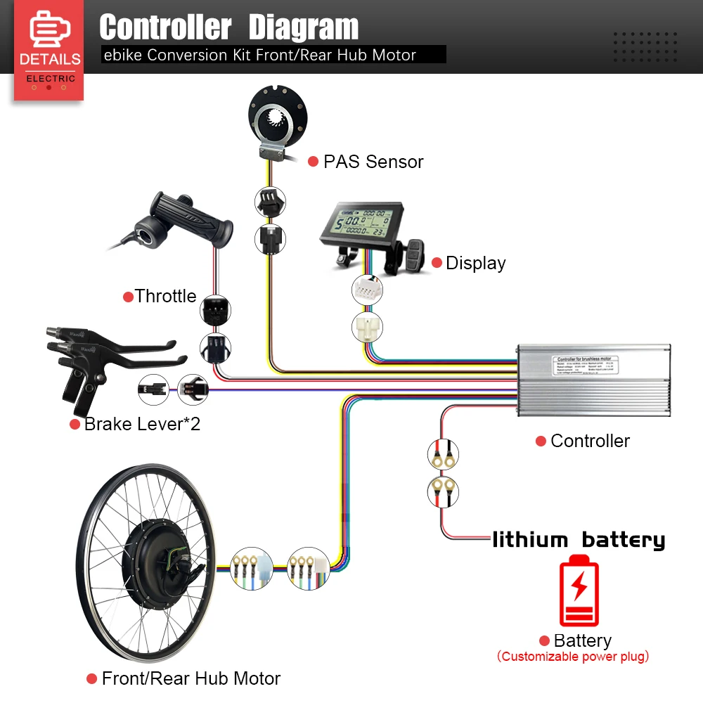 48 فولت 2000 واط دراجة كهربائية تحويل عدة فرش الجبهة/الخلفية محور المحرك عجلة ل Ebike تحويل عدة 20 24 26 27.5 28 29in 700C #6
