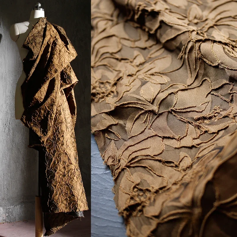 

Rose Brown Pattern Three-dimensional Texture Jacquard Fabric High-end Dress Top Cut Into Han Clothing Designer Fabric