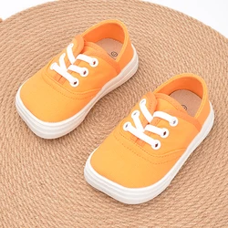 Girls Spring High Quality Rubber Sole Flat Comfortable Canvas Slip-on Walking Shoes Square Head Purple Orange Sneakers E8209