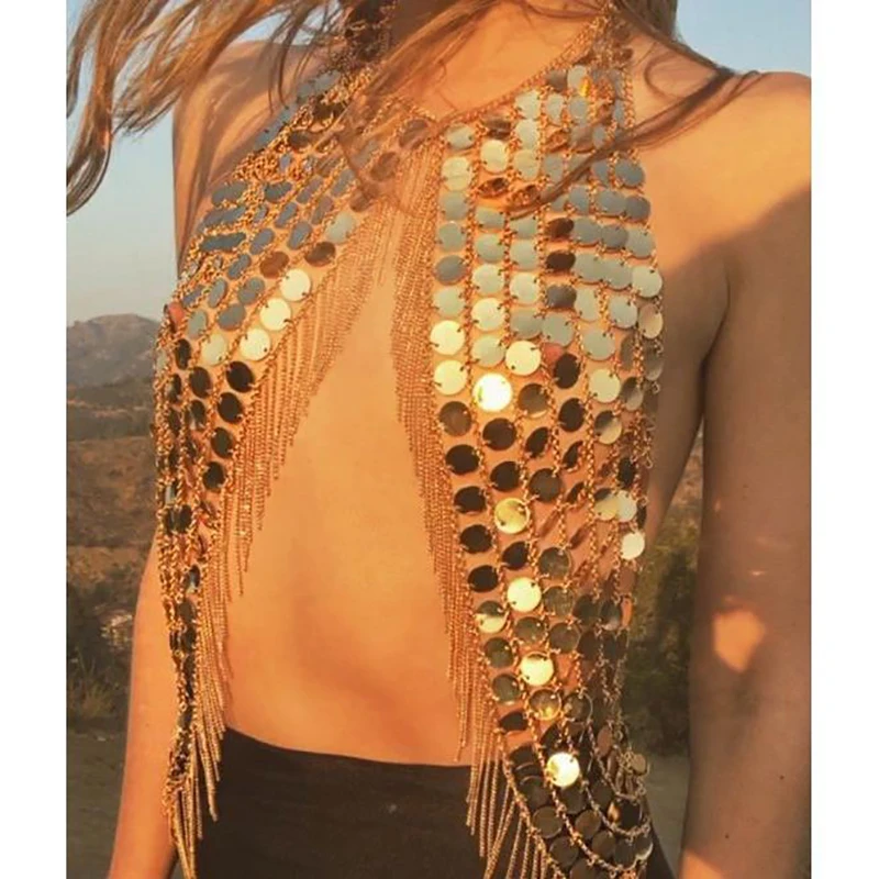 Manual Sequins Women Body Chains Tassels Bra Skirt Bikini Rave Festival Party Beach Fashion Clubwear Punk Sexy Accessory Jewelry