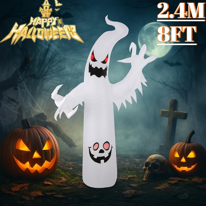 2.4 متر/8FT ألعاب قابلة للنفخ هالوين الديكور لهب الأبيض شبح الشمسية مصباح ليد حتى الحديقة نفخ نموذج الزينة الخارجية #1