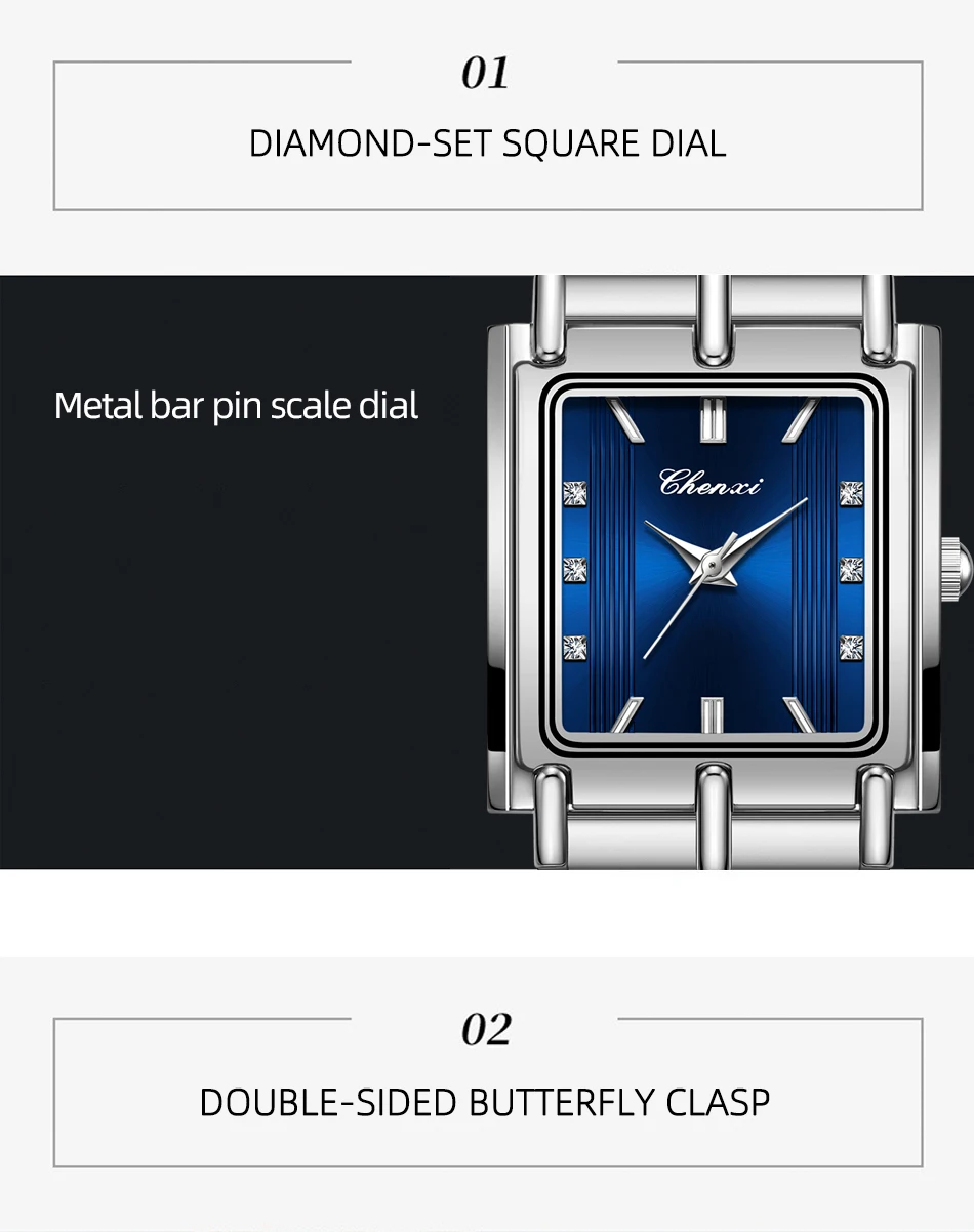 CHENXI 106 New 1pc Fashion Couple Exquisite Rectangle Watch Quartz Top Brand Stainless Steel Male and Female Couple Watch Gift