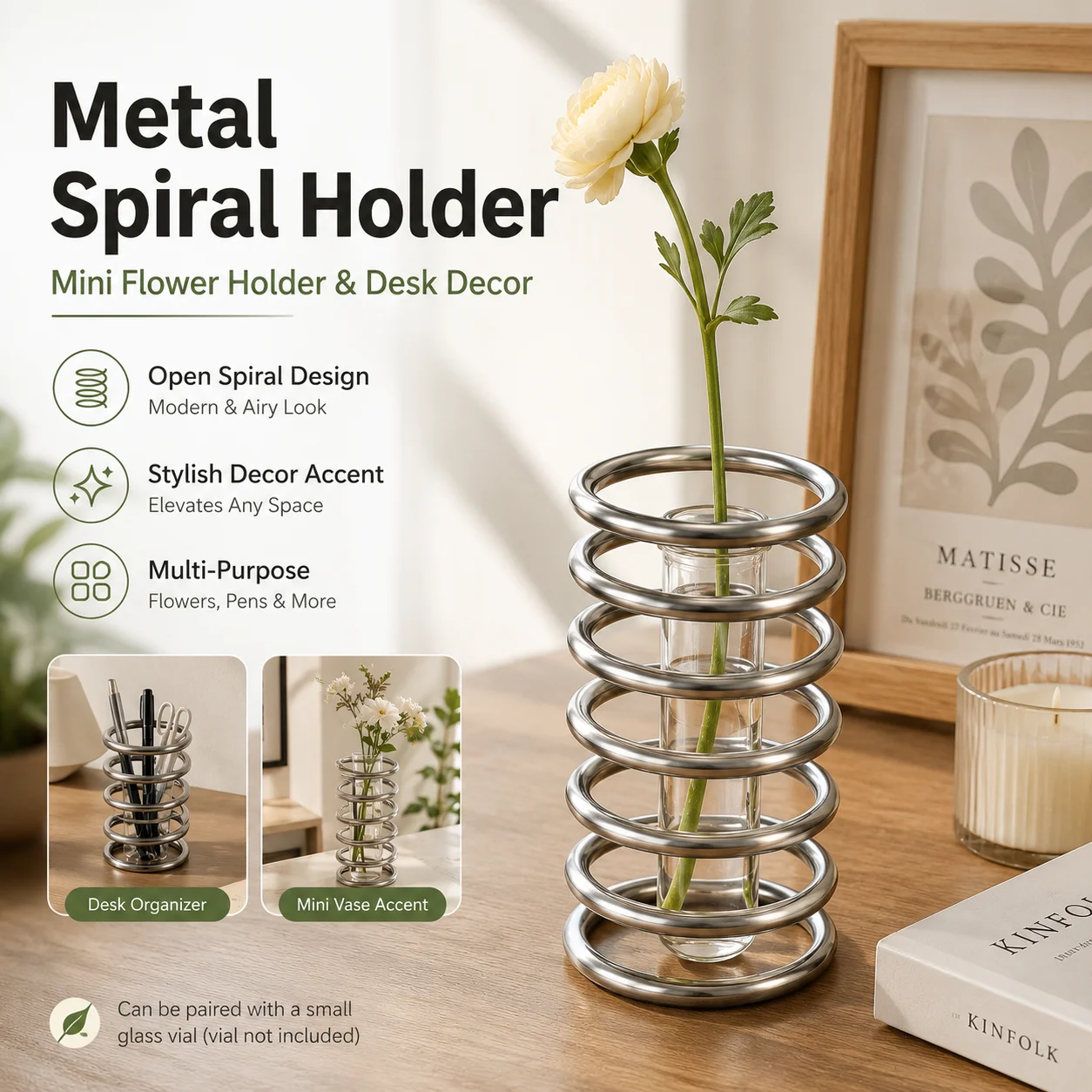Metal Spiral Holder Mini Flower Holder Desk Organizer Pen Toothbrush Makeup Brush Holder for Home Bathroom Decor