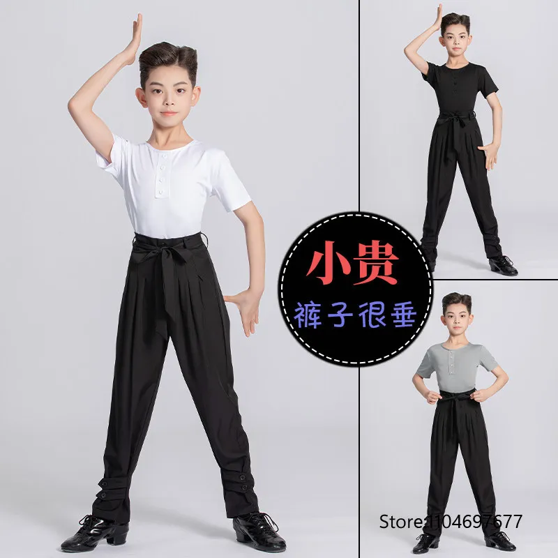 Boy's long-sleeved Latin dance suit with button design, boy's dance suit, waltz skirt, Latin dance two-piece suit