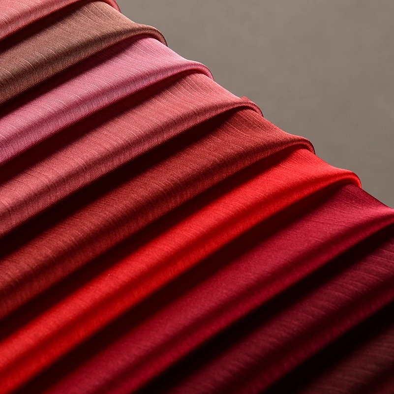 Pink Red Satin Crepe Fabric Spring and Summer Thin Section Wrinkled Chiffon by Half Meter