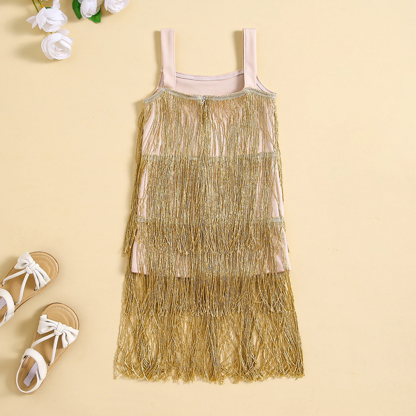 Children\'s Girls Summer Dress Solid Colors Layered Tassel Sleeveless Dress for Party Birthday Dress Dance Cute 6-10 Years