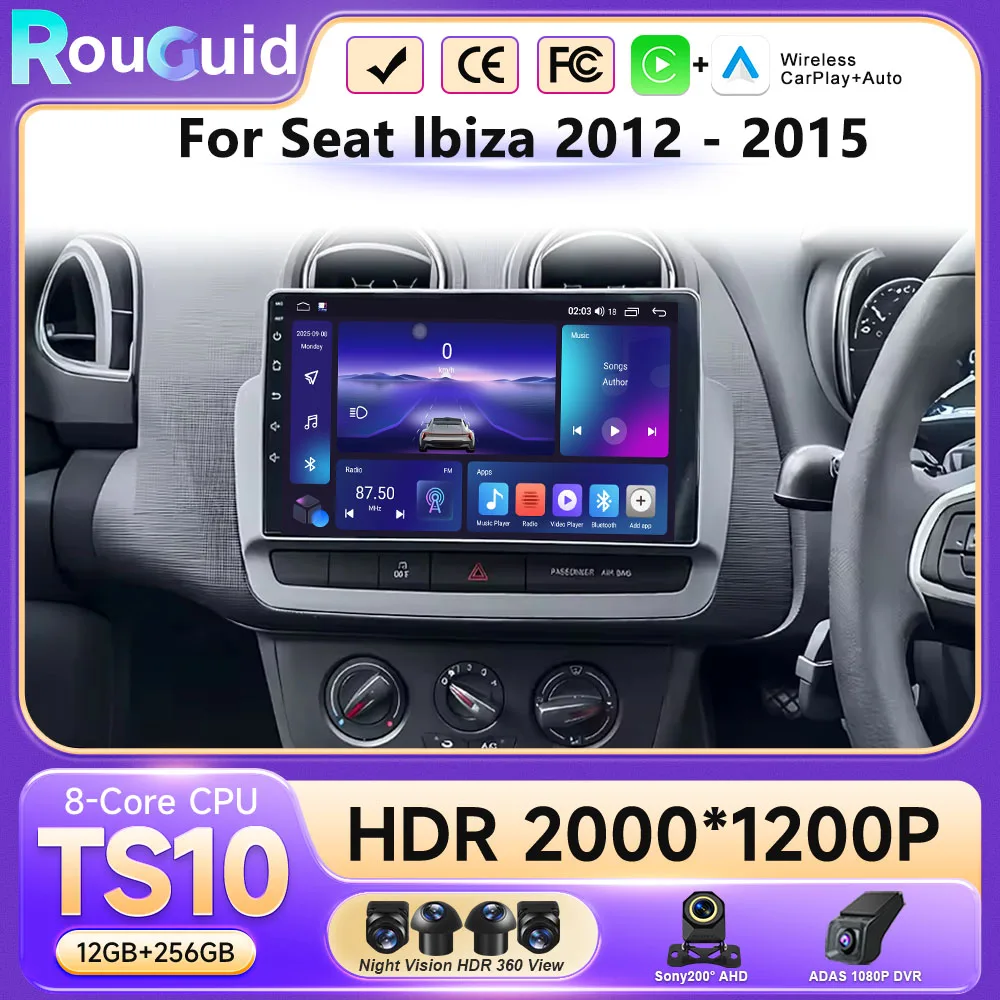 

Сенсорный экран Android QLED для Seat Ibiza 2012-2015, автомагнитола Android 16, мультимедийный видеоплеер, 5G Wi-Fi, Bluetooth, GPS-навигация
