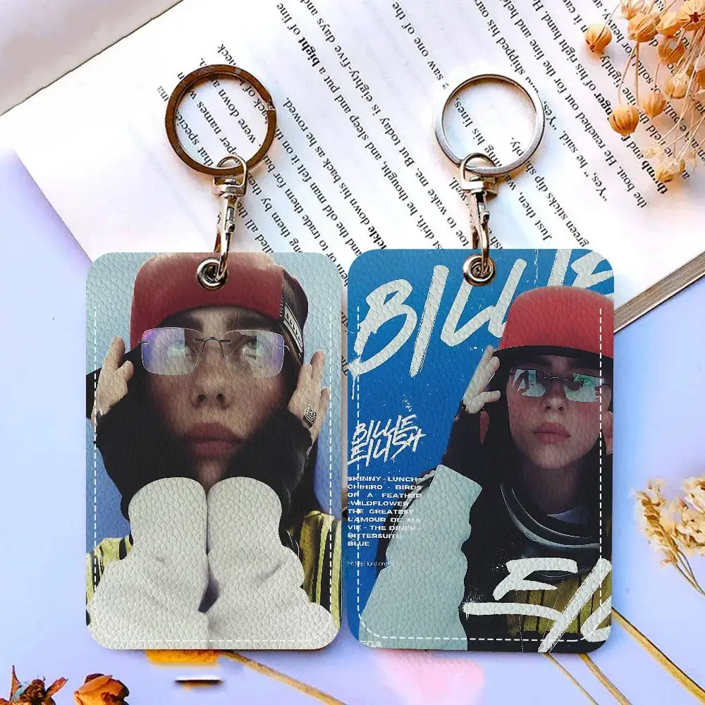 Singer B-BillieS E-EilishS PU Soft Leather Rectangular Key Card Holder Induction Elevator Protection Cover Youth Faion Accory