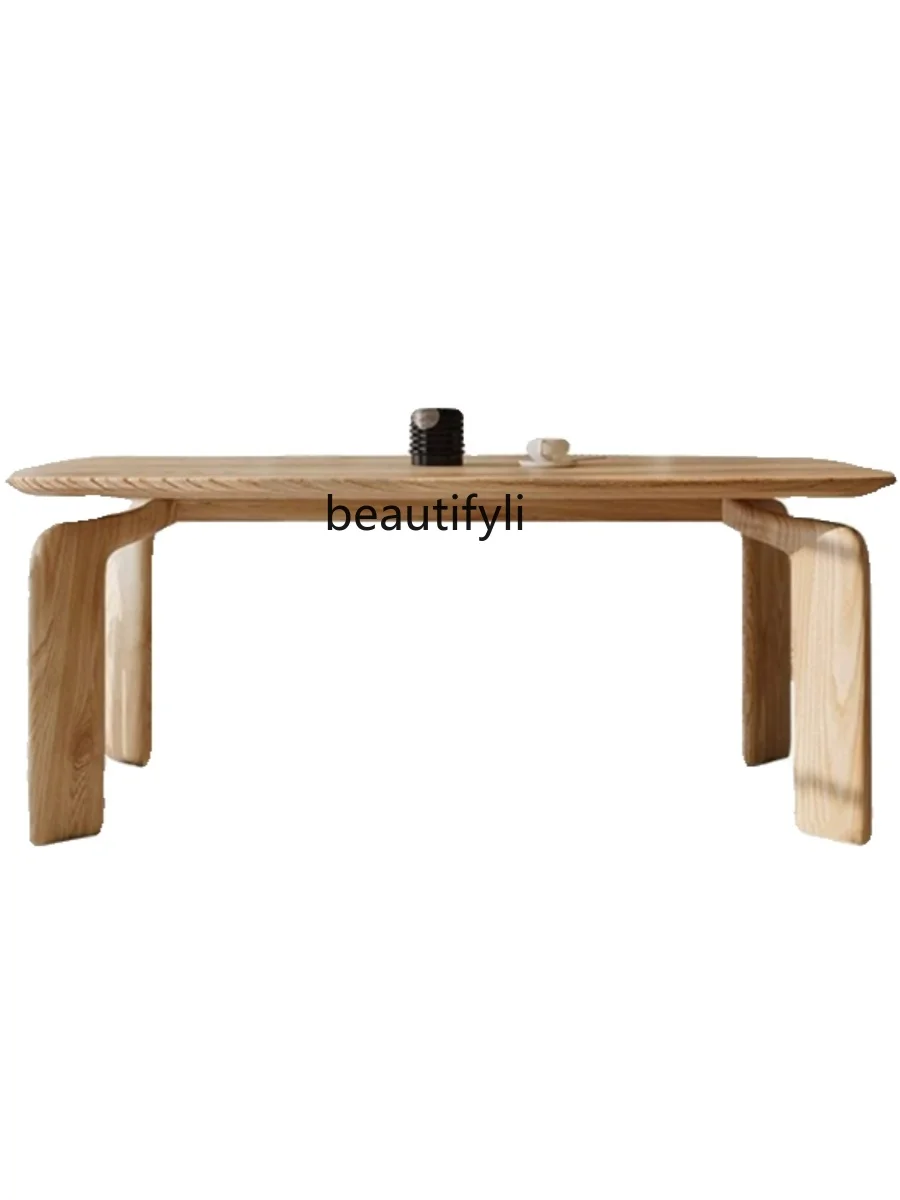 

French Style Oval Solid Wood Dining Table Household Minimalist Wood Color Cream Style Dining Table Designer Conference Table