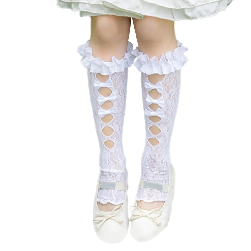 Breathable Cotton Leg Warmer for Toddler Girls Lace Trim Ballet Inspired Socks Sleeve with Bowknot Accent Sweet