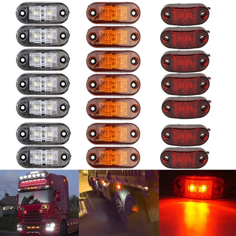 10PCS Warning Lights LEDs Diode Light Trailer Truck Yellow Orange White Red LED Side Marker Lamp 12V 24V