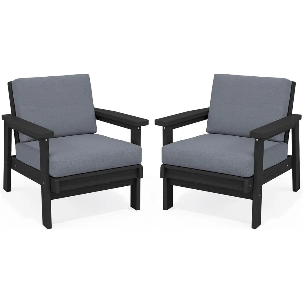 

HDPE Outdoor urniture Set, 2 Piece All Weather Wood-Like Outdoor Soa Sectional Couch, Black e and Grey Cushion