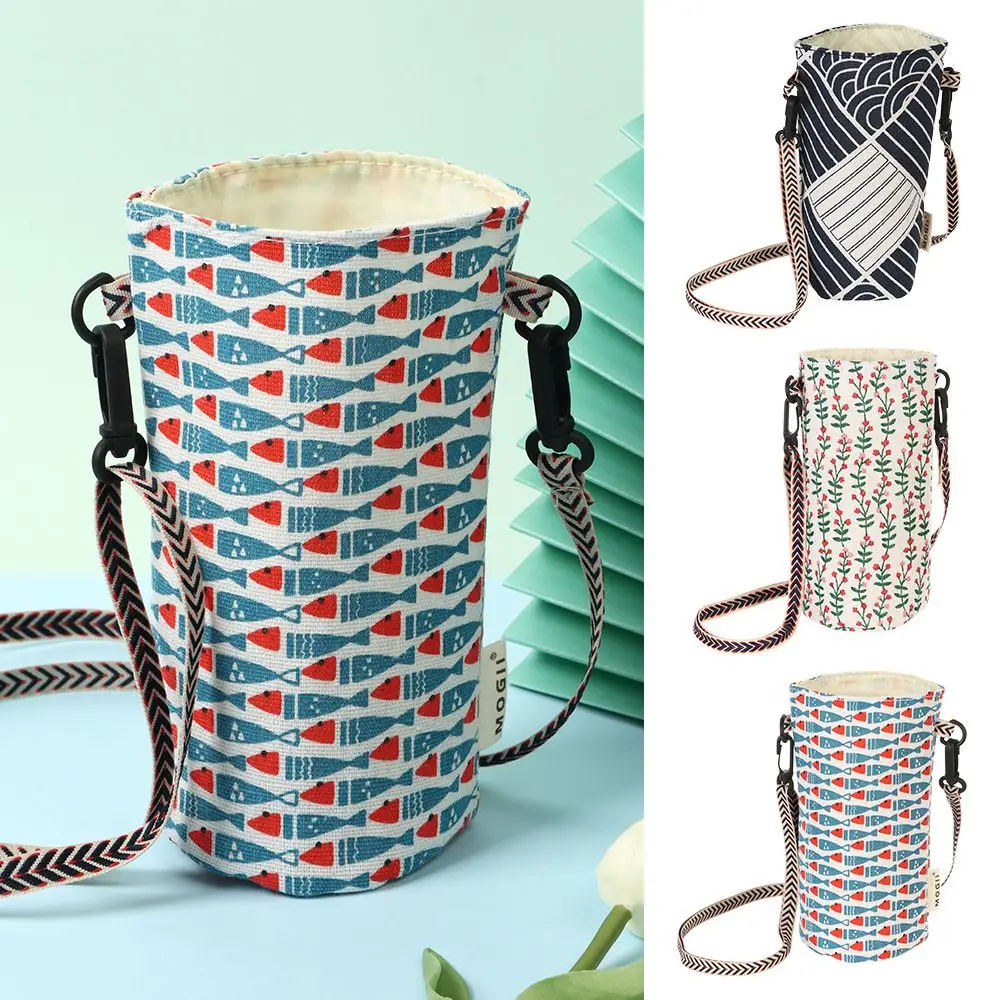 Fashionable Handle Shoulder Crossbody Bottle Cup Sleeve Tote Heat Insulation Linen Mug Holder Bag Travel Outdoor Cup Accessories