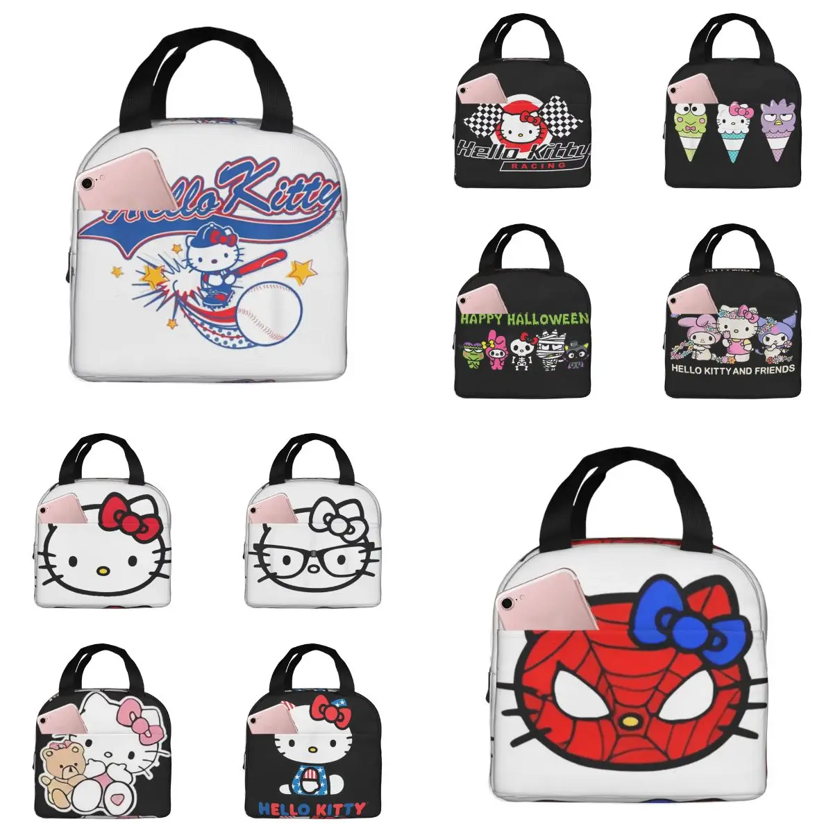 Hello Kitty Home Run Baseball Softball Lunch Bag Portable Zipper Lunch Box School Custom Cooler Bag Oxford Thermal Lunch Bags