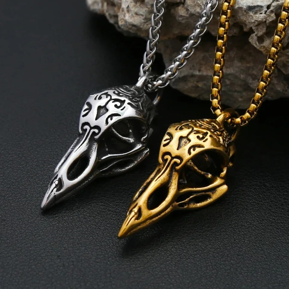 خمر الغراب الجمجمة قلادة قلادة 316L الفولاذ المقاوم للصدأ القوطية القلائد للرجال ارتداء اليومي مجوهرات الحفلات هدايا بالجملة