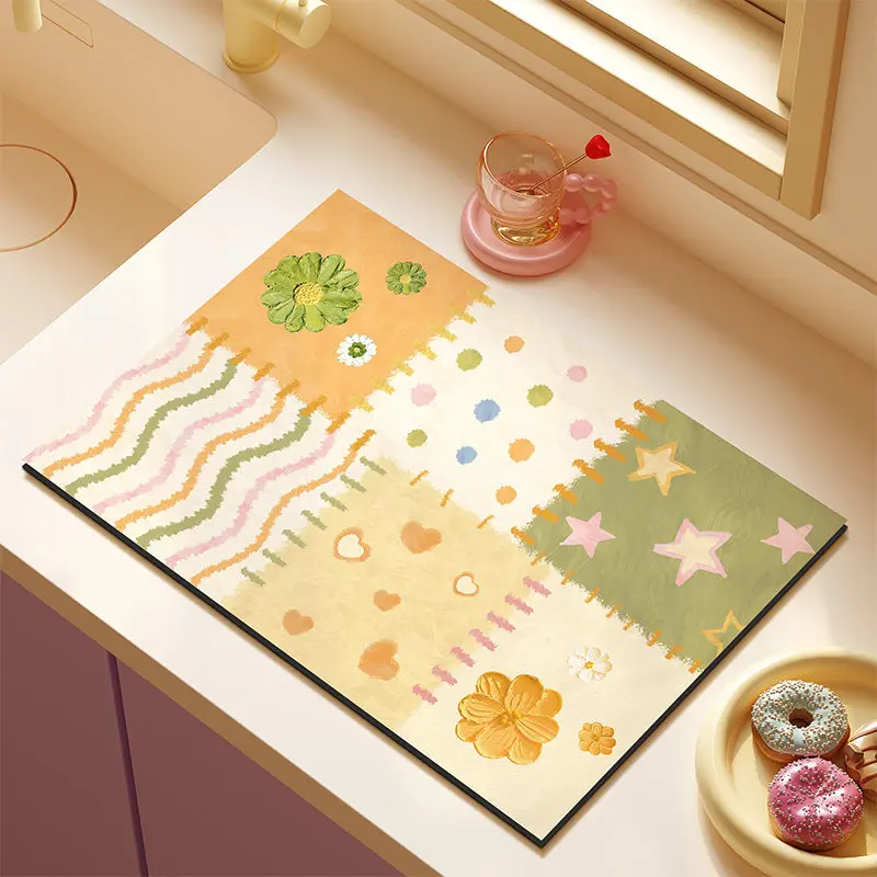 VIKAMA Super Absorbent Diatomite Mat, Quick Dry Non-Slip Kitchen Counter Mat, Durable Bar Coffee Machine Pad