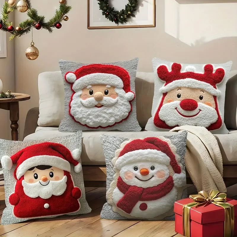 1-10PCS 2026 Christmas Digital Print Pillow Cover Snowman Reindeer Soft Plush Cushion Case for Couch Sofa Living Room Decor