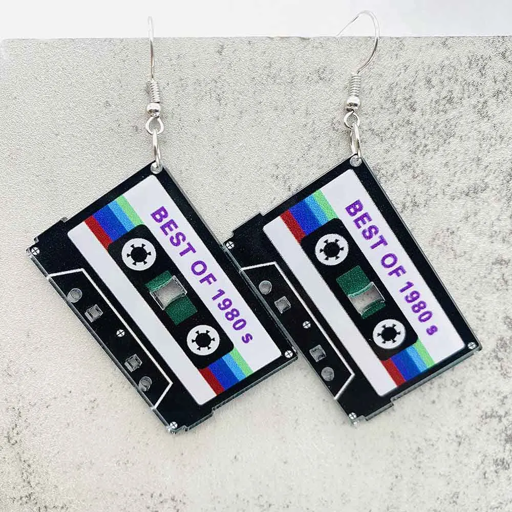 Vintage Cassette Tape Earrings Dangle 80S 90S Nostalgia Gifts for Women Girls Statement Earrings  Party Accessories Gift