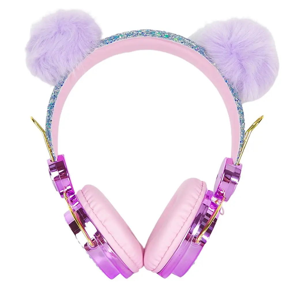 Cute Glitter Bear Ear Kids Headphone for Girls Birtay Gift