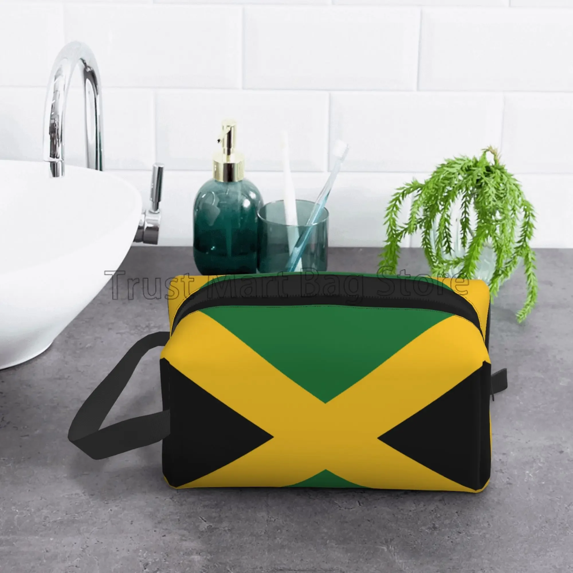 Flag of Jamaica Print Cosmetic Pouch for Women Waterproof Makeup Bags Toiletry Pouch Portable Washing Bag Travel Accessories