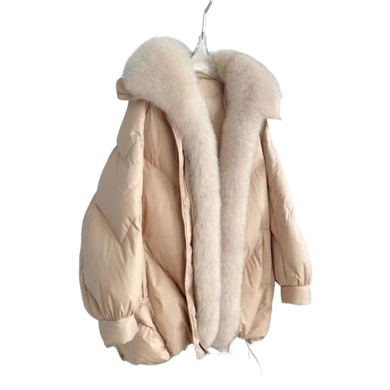 Afneembare vossenbontkraag Ganzendons Bont Middellange en lange losse donsjas Winter Nieuwe jas Dopamine Prachtige persoonlijkheid Mode