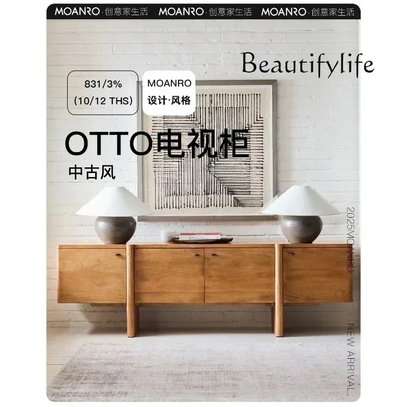 QP  G55 Medieval TV Cabinet Solid Wood Living Room Household Storage Locker Decorative Cabinet Against The Wall Entrance Z