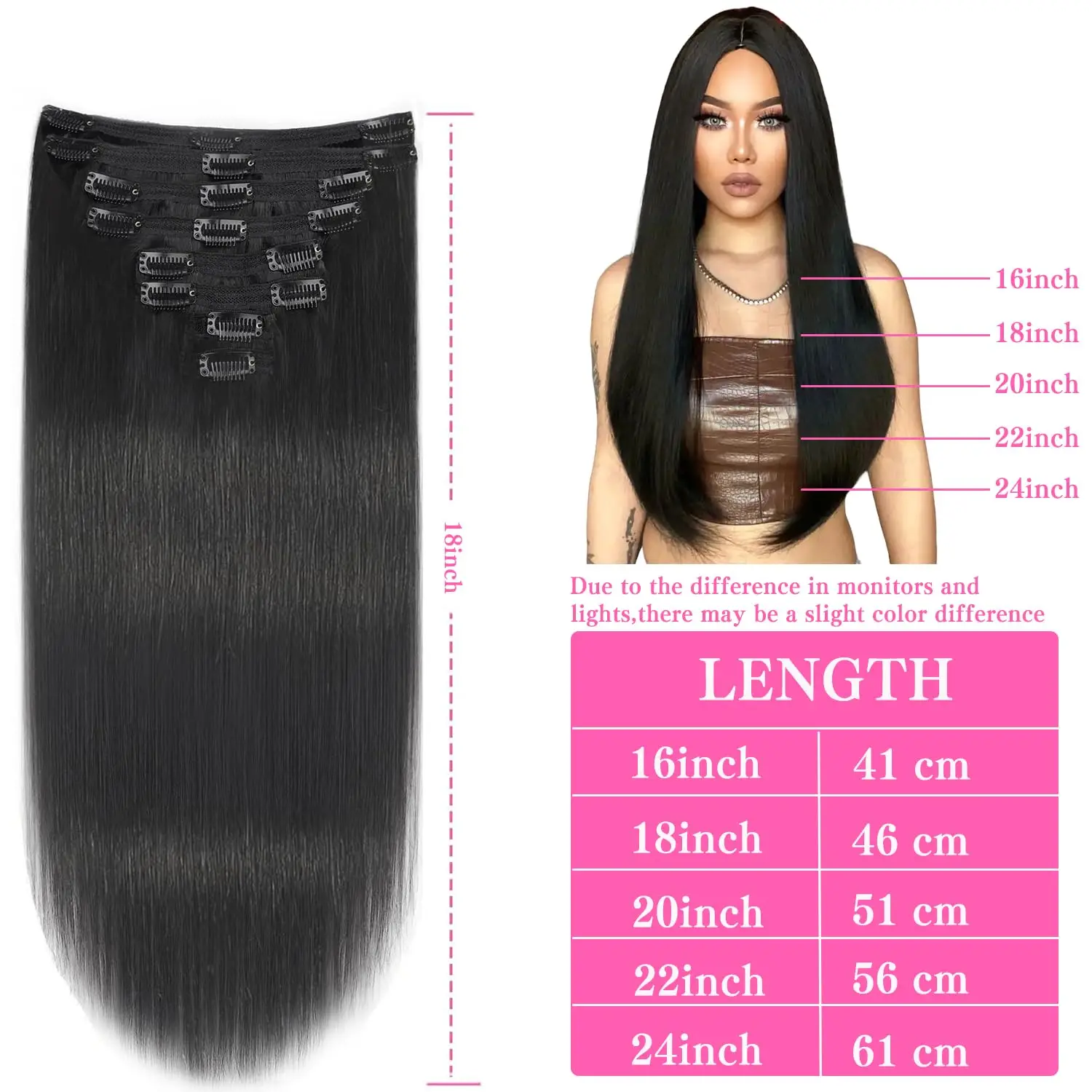 Extensiones de cabello humano brasileño con Clip, Color Natural, Natural, 16 a 28 pulgadas, 120g por paquete