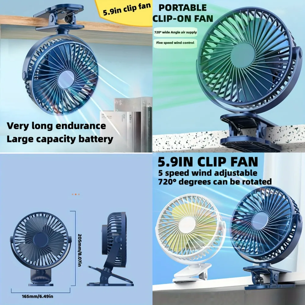 

1pc, Portable Mini 7.87"desktop Fan - Rechargeable USB Clip-on Fan, Degree Rotation And 3-speed Setting - Perfect For Summer An