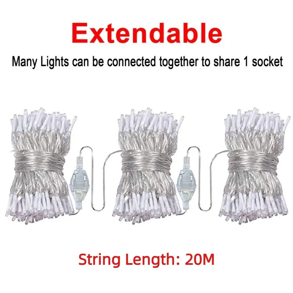 20M lengte LED-lichtslingers Waterdicht 8 modi Waterval Fairy Light Ultra Bright Outdoor String Light Home Decor