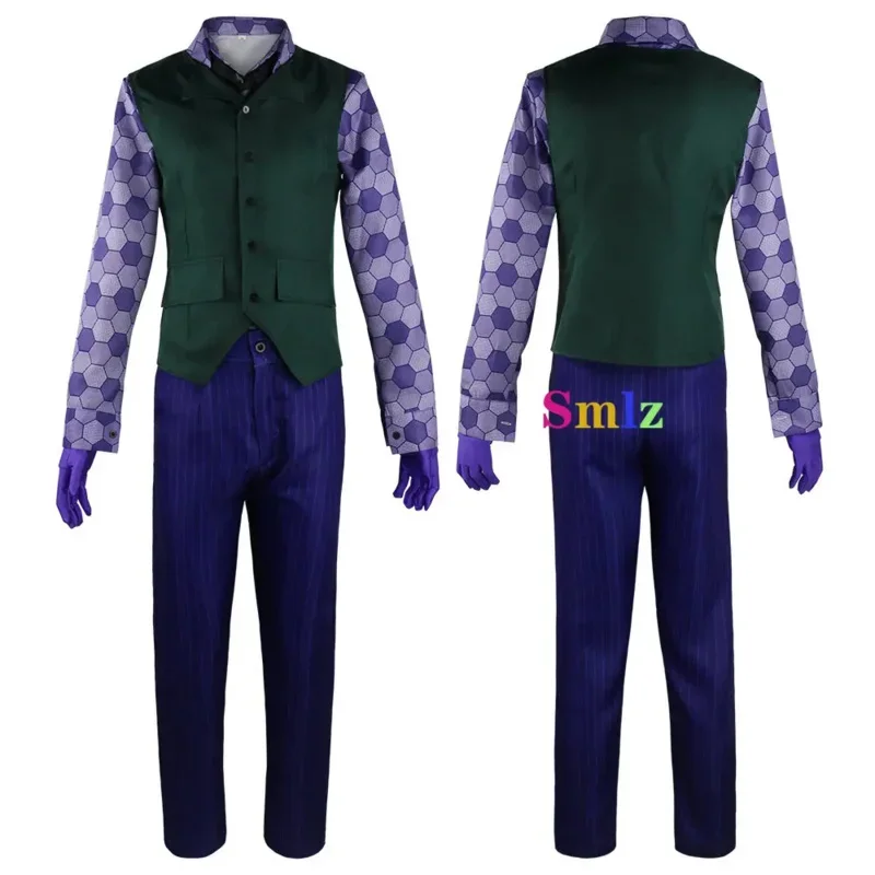 ZA01 Heath Ledger Cosplay Suit Halloween Men Movie Knight Joker Costume Purple Jacket Trench Vest Pants Full setsZa0@