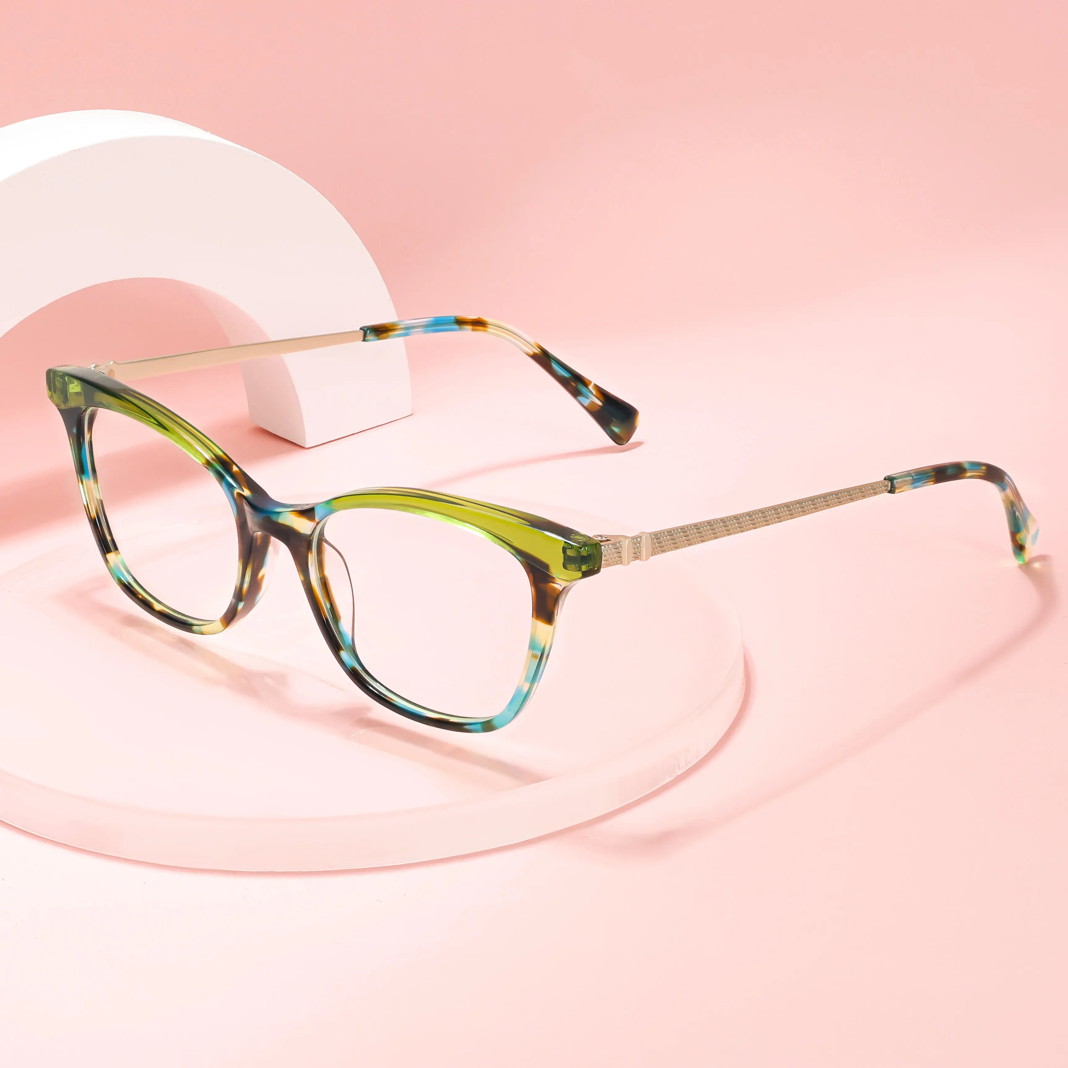 VZONE Women's Glasses Frame Luxury Colorful Acetate Metal Cat Eye Laminated Prescription Ready High Quality
