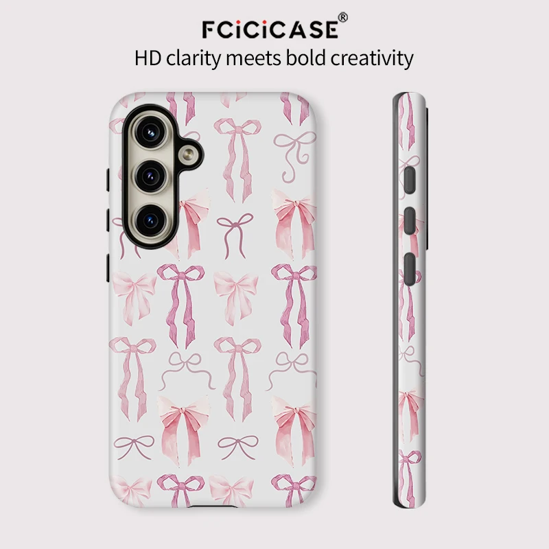 Fcicicaseหรูหราสีชมพูโบว์โบว์สําหรับSamsung Galaxy A56 5G A36 36 A16 A26 กันกระแทกDual Layer TPU PCนุ่ม