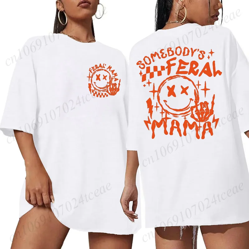 Geschenk für Feral Mom Damen T-Shirts Somebody's Feral Mama Shirt Sarkastisch Trendy Mom Tops Sommer Kurzarm T-Shirts Damenbekleidung