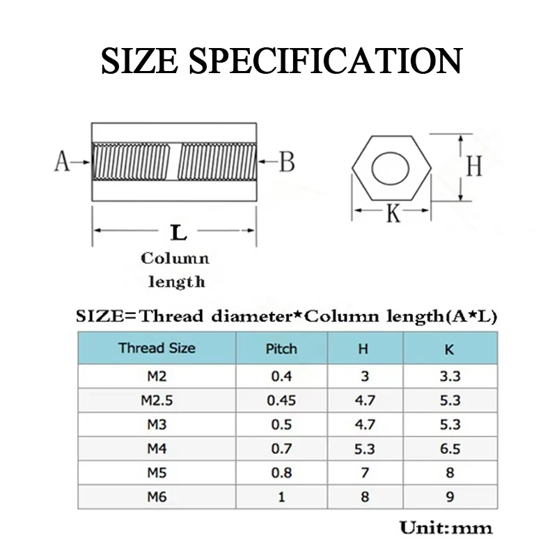 Brass Motherboard Standoffs Hex Board Rack Stud Spacing Screw M2 M2.5 M3 M4 M5 M6 Hexagon PCB Motherboard Nut Hollow Support